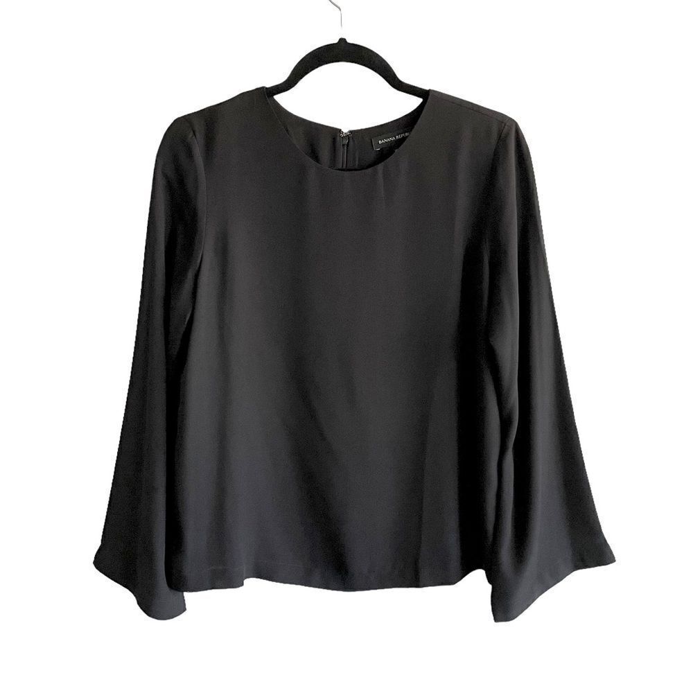 BANANA REPUBLIC Crew Neck Long Wide Bell Sleeve Blouse Black XS
